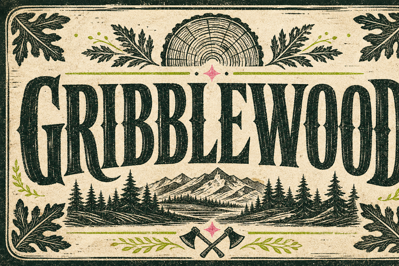 Gribblewood acid typography showcase with pressed paper texture