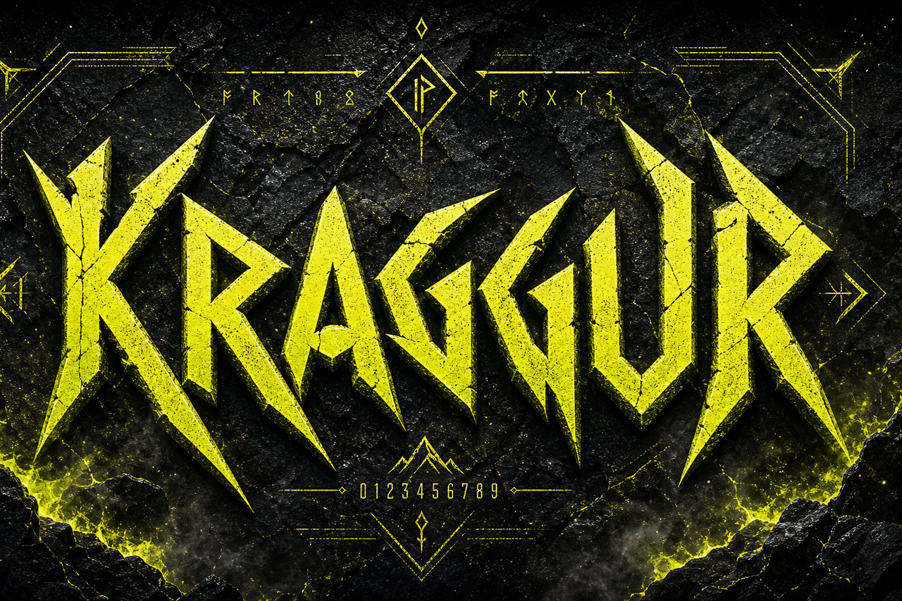 Kraggur lemon typography showcase with angular rune texture