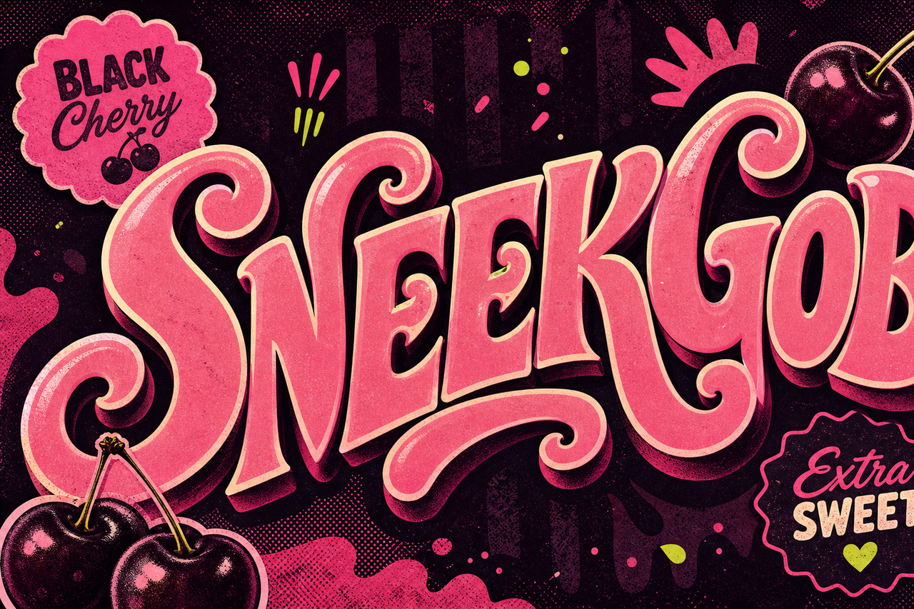 Sneekgob rose typography showcase on a stippled dark card