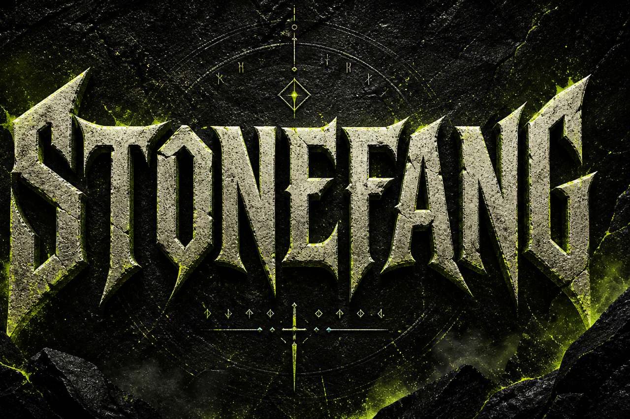 Stonefang lime typography showcase on a dark textured card