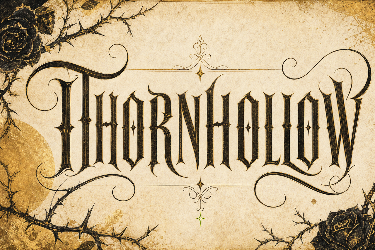 Thornhollow gold typography showcase with vellum texture