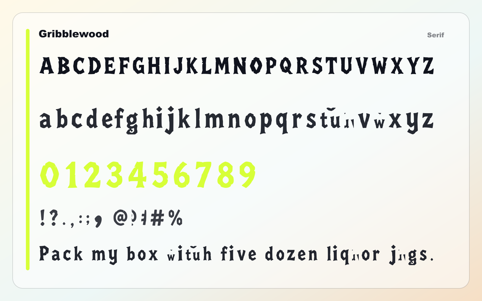 Gribblewood glyph wall typography showcase