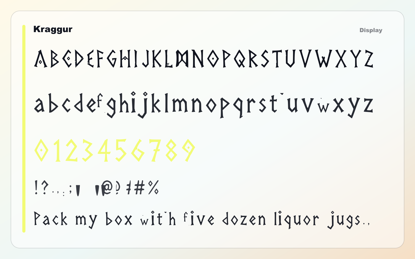 Kraggur glyph wall typography showcase