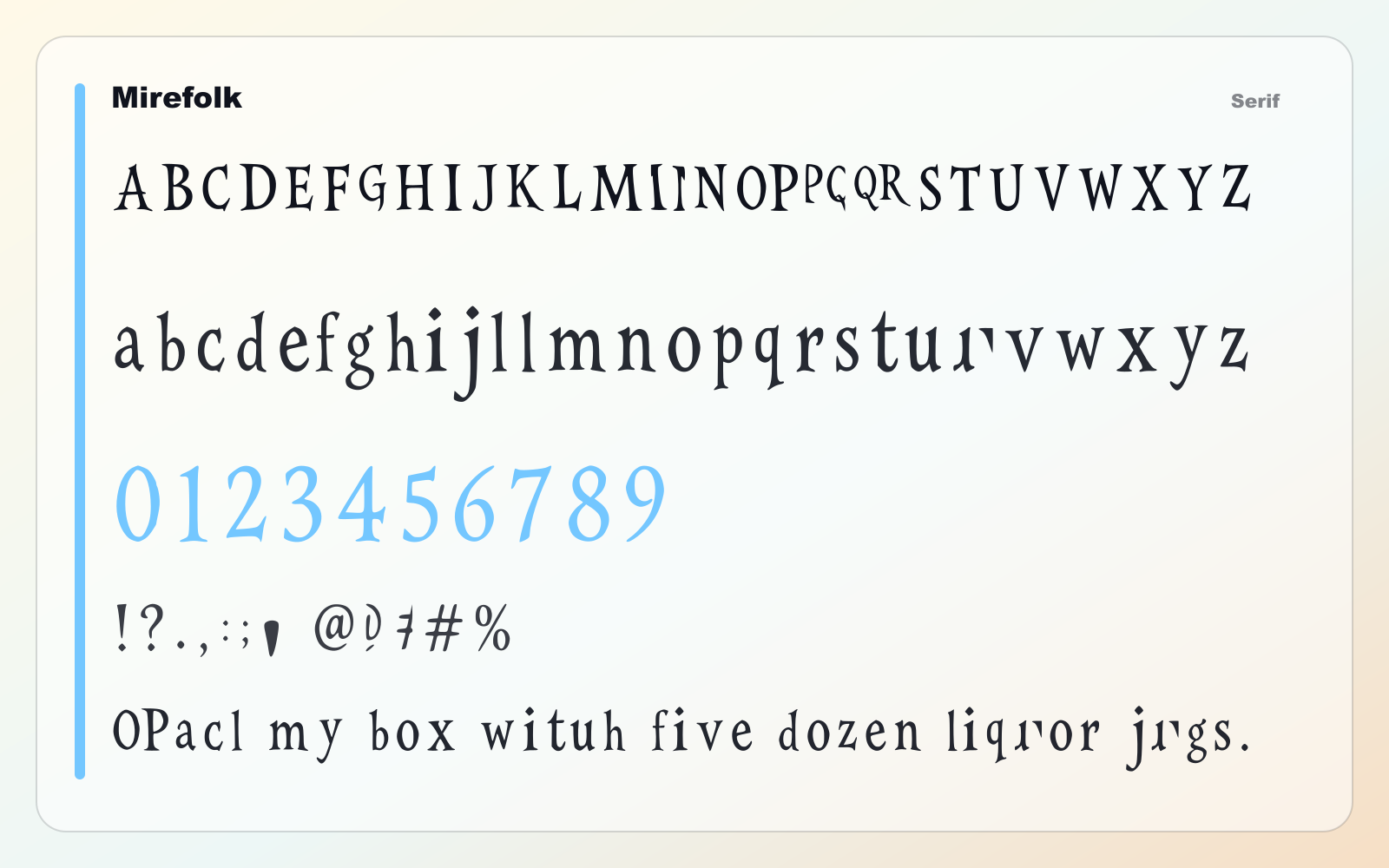 Mirefolk glyph wall typography showcase