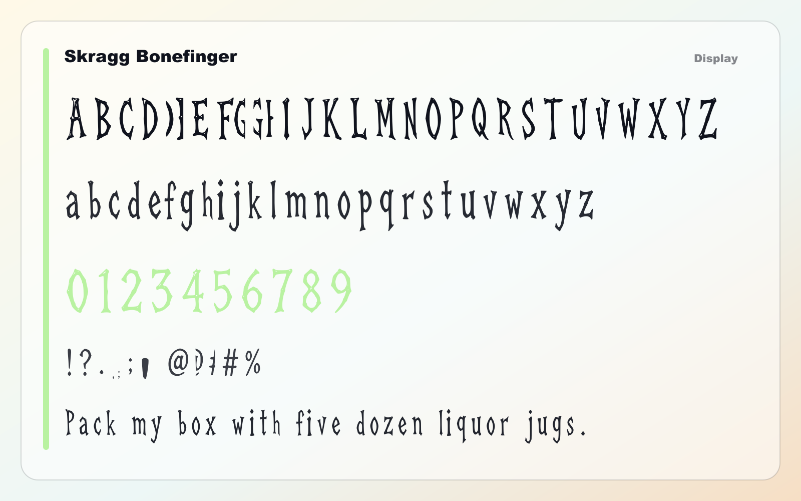 Skragg Bonefinger glyph wall typography showcase