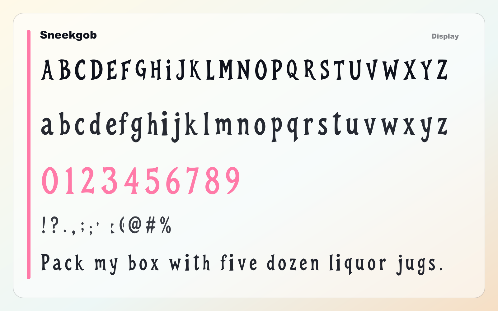 Sneekgob glyph wall typography showcase