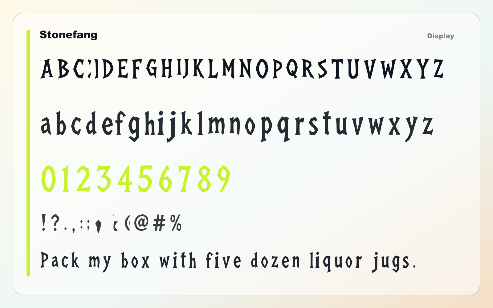 Stonefang glyph wall typography showcase