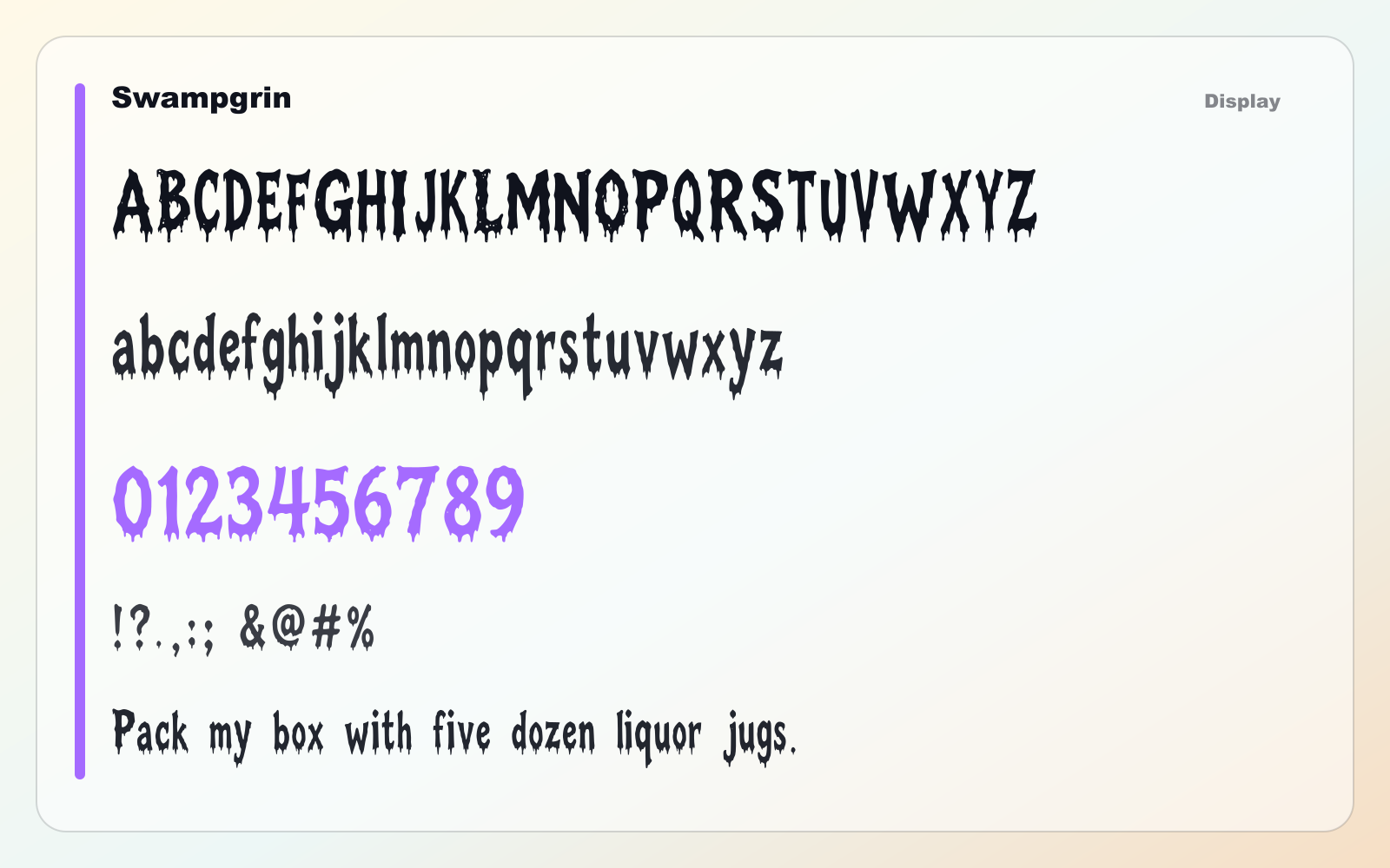 Swampgrin glyph wall typography showcase