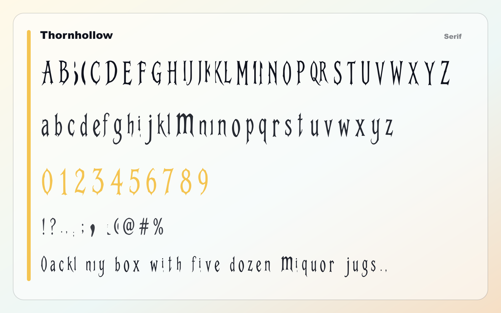 Thornhollow glyph wall typography showcase